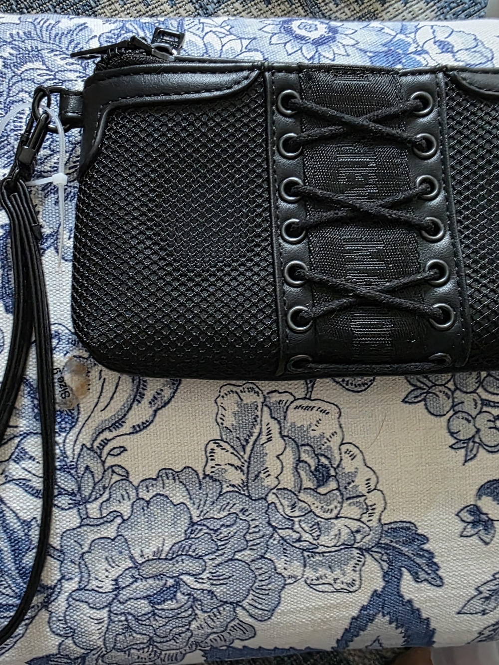 Steve Madden Black Lace-Up Textured Wristlet